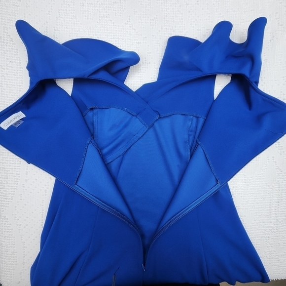 Calvin Klein Blue Ruffled V-Neck Midi Sheath Dress Size 12 - Picture 7 of 11